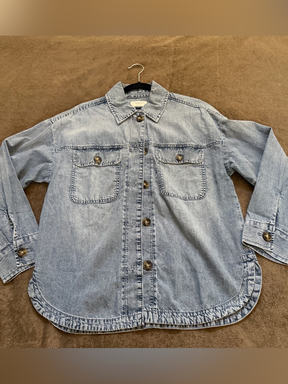 AE Studded Denim Shacket medium wash